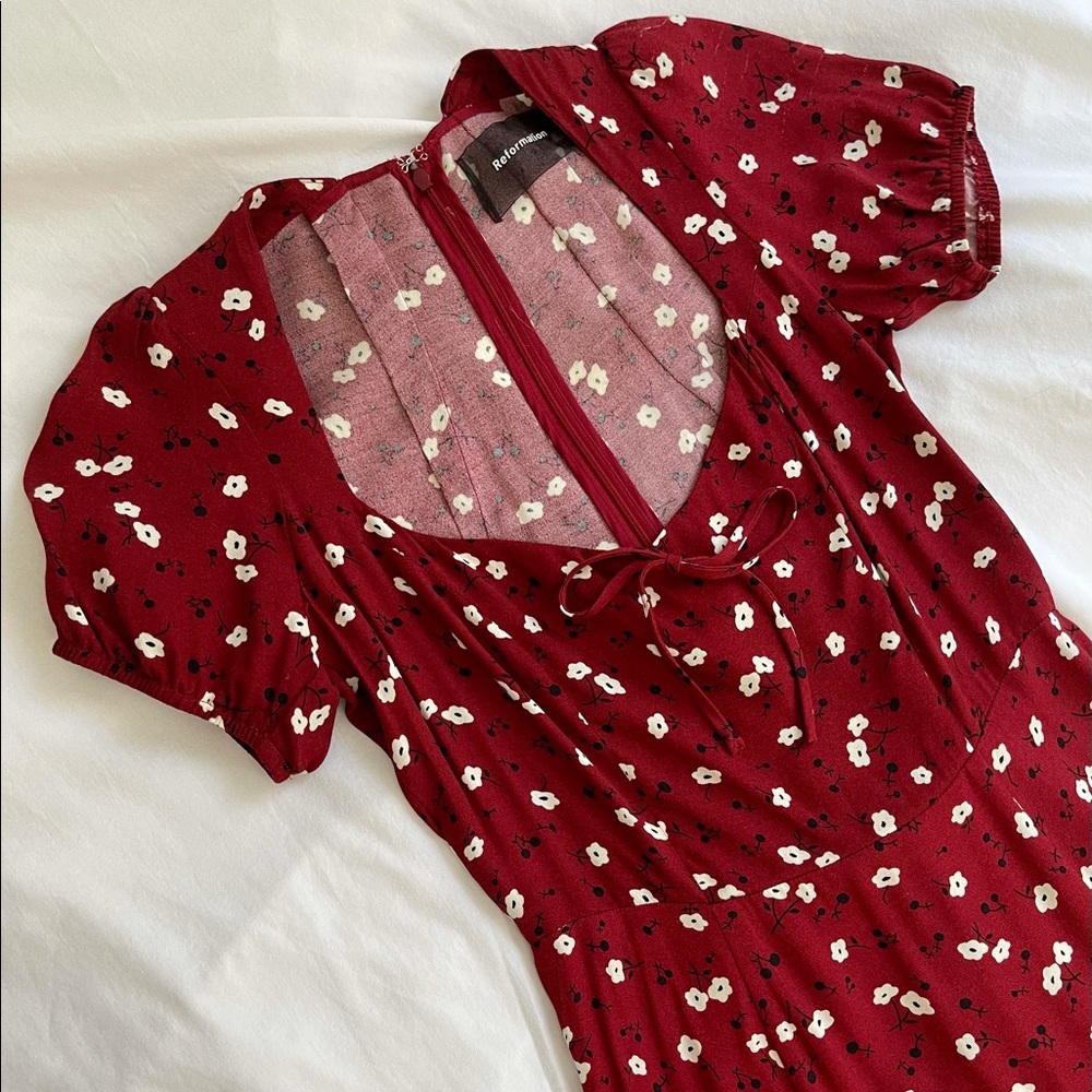 Reformation Red Floral Dress Sweetheart Neck Sz 6